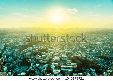 Asia Business concept for real estate and corporate construction - panoramic modern city skyline aerial view of Yokohama under sunset in Yokohama, Japan