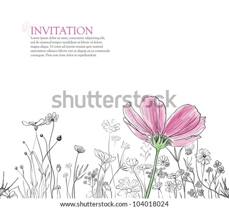floral horizontal border for invitation on white