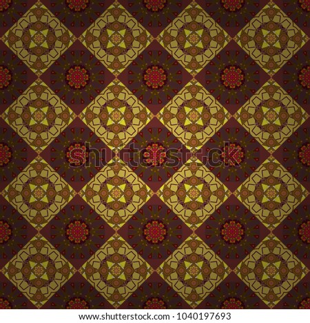 Seamless pattern in brown, orange and red colors. Ethnic motif. Vector illustration. Vintage mosaics.