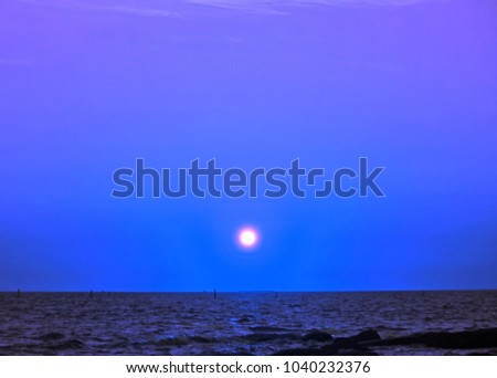 fantasy scene of seascape when sun setting over horizon with color in fantastic style so imagination pattern for background