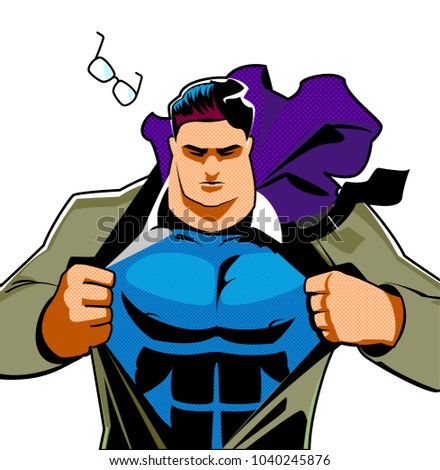 Superhero hero male businessman pop art retro vector illustration