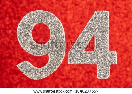 Number ninety-four silver color over a red background. Anniversary. Horizontal