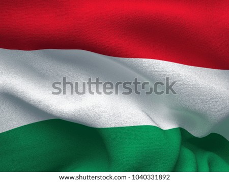 Texture of a fabric with the image of the flag of Hungary, waving in the wind.