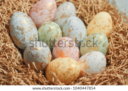 Easter nest with beautiful rustic eggs