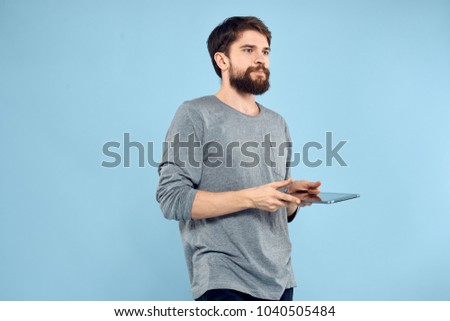 man with a new tablet                              