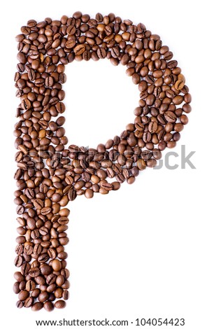 Alphabet from coffee beans. Isolated on white background.