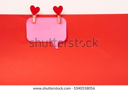 red paper, sms, clothespins, hearts                              