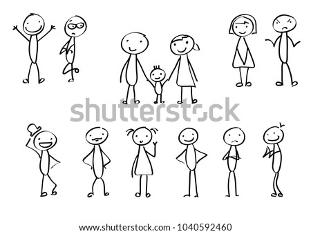 Set of stick figures in different emotions. Plus family stickmen.  Royalty-Free Stock Photo #1040592460