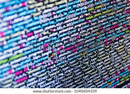 HTML website structure. Software source code. Abstract source code background. Abstract IT technology background.  Modern tech. Coworkers team in modern office. Technology background. 