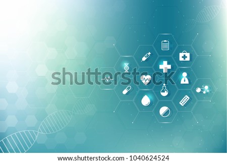 abstract hexagon texture health care and science icon pattern medical innovation concept background vector design. Royalty-Free Stock Photo #1040624524
