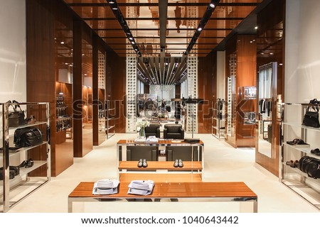 man men clothing and accessories luxury store  interior Royalty-Free Stock Photo #1040643442