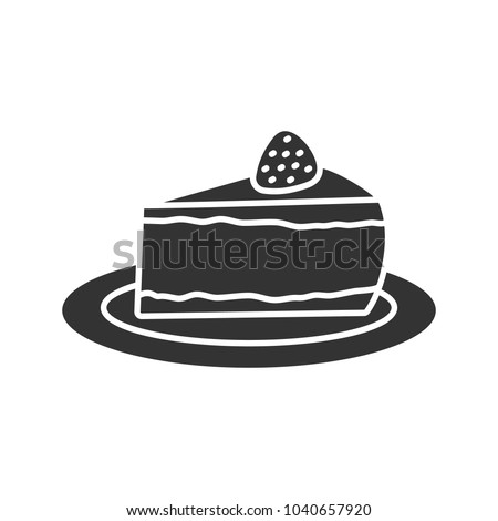 Cheesecake with strawberry glyph icon. Silhouette symbol. Piece of cake. Negative space. Vector isolated illustration