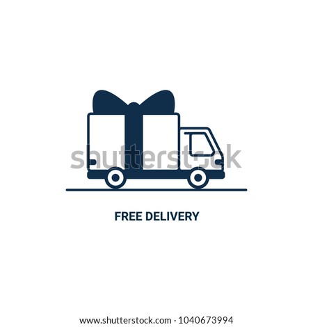 Free delivery Line icon. Thin line styled Delivery truck with bow isolated on white background. Delivery service Shipping by car or truck. outline style lorry with gift box, parcel. Vector