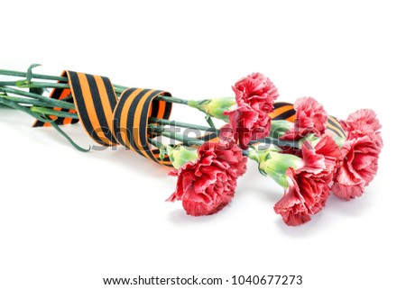 9th May. Victory Day. Carnations and St. George ribbon on a white background