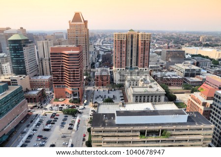 Baltimore, United States - sunset light urban cityscape.