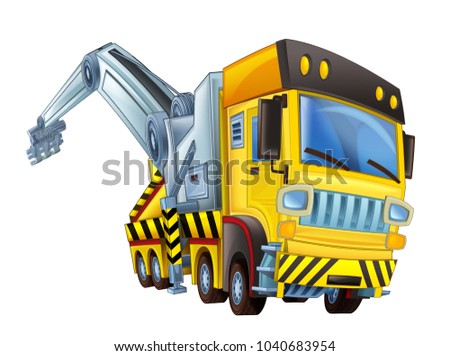 cartoon scene with tow truck on white background - illustration for children