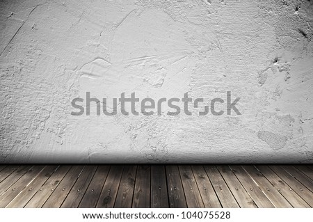 Room interior with white wall and wooden floor