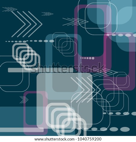 Tech Pattern. Colorful Square Technology Background with Frames, Squares, Dots, Arrows and Lines. Modern Abstract Texture for Wallpaper, Applications, Web. Vintage Digital Texture. Vector.