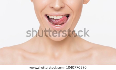 Funny smile. Photos emotion beautiful female young face.