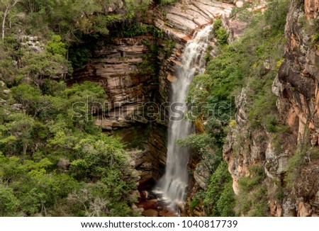 Beautiful Waterfall Cachoeira do Mosquito in the Interior of Brazil Located in Chapada dos Diamantina
