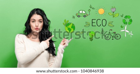 Eco with young woman on a green background