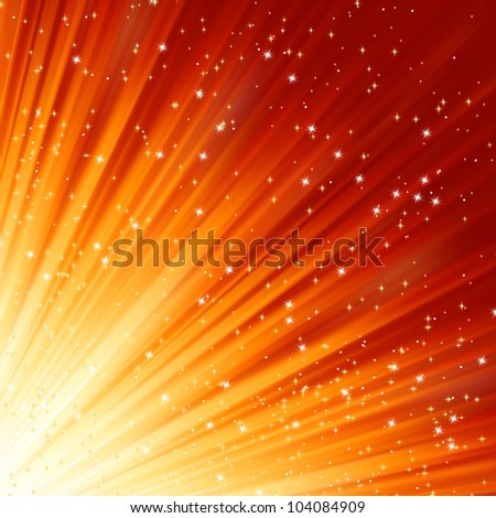 Snowflakes and stars descending on a path of golden light. EPS 8 vector file included