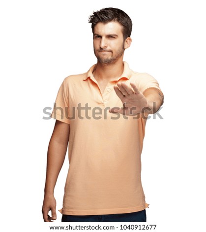 Portrait Of Young Man Making Stop With His Hand On White Background
