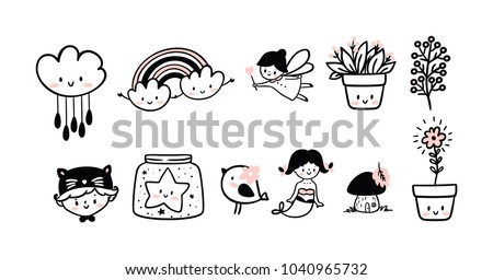 Set of cute kids logo Royalty-Free Stock Photo #1040965732