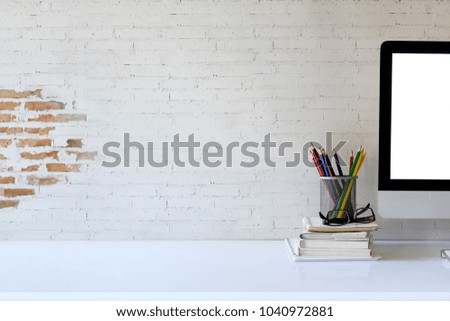 Workspace with computer and copy space