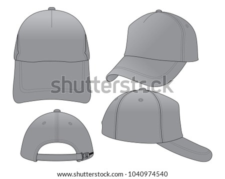 Blank Gray Trucker Cap With Slider Plastic Buckle Zip Template on White Background, Vector File 