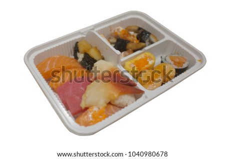 Picture for  Japanese food catalogs menu , Sushi Set gunkan, nigiri and rolls  in package