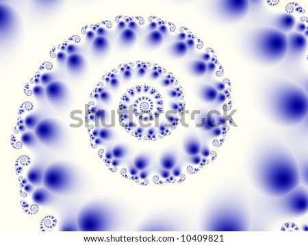 Blue fractal bubbles swirl around on a nice white background.