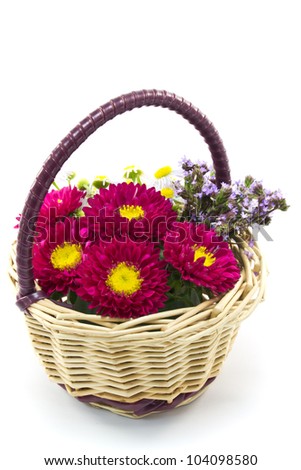 This is a picture of the flower basket made by such as wild chrysanthemum and aster.