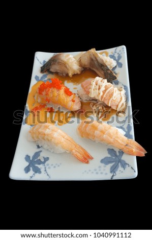 Picture for  Japanese food catalogs menu , Sushi Set gunkan, nigiri and rolls  in dish
