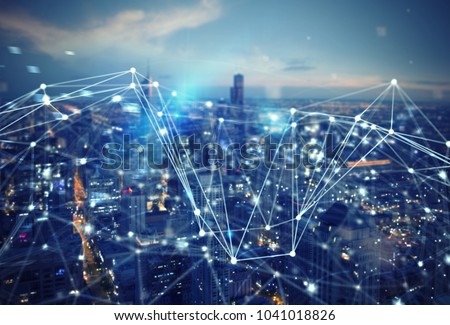 Fast connection in the city. Abstract technology background Royalty-Free Stock Photo #1041018826