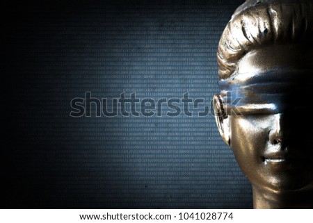 Lady justice on digital background (Concept of artificial intelligence lawyer)