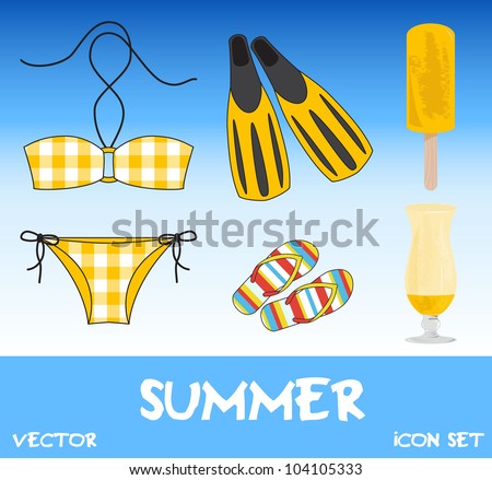Set of pretty colorful summer icons, vector