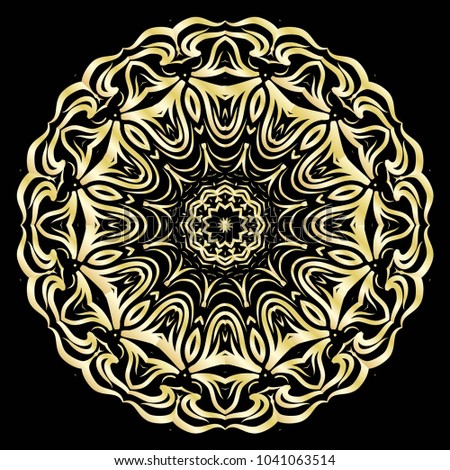 luxury pattern with gold mandala on black background. oriental design. vector illustration