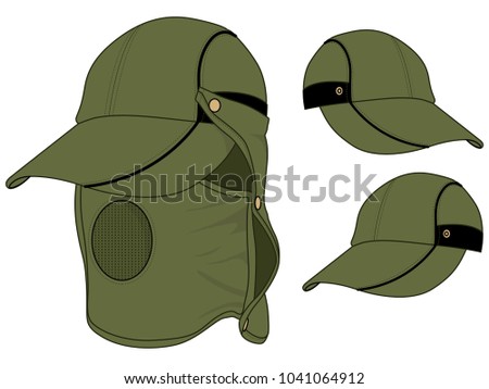 Baseball Cap Design Army/Black And UV Protection Face And Neck Cover Vector.