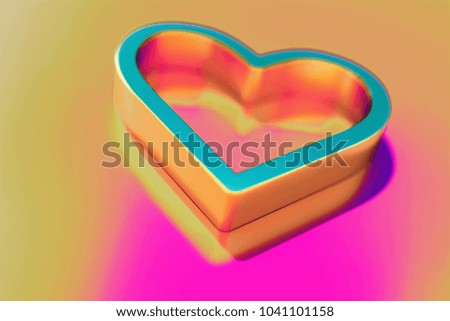 Colourful Heart Contour Icon on Candy Pink-Yellow Background With Art Focus. 3D Illustration of Love, Heart, Shape, Like, Favorite Icon Set for Presentation.