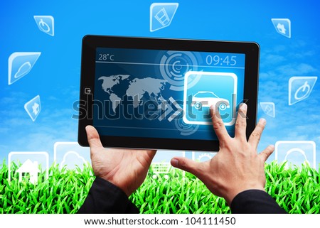 Smart hand touch on Car icon on tablet pc