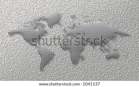 Silver World Map on Silver Textured background