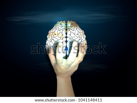 A hand holding - Brain -  idea and concept   illustration  Background.