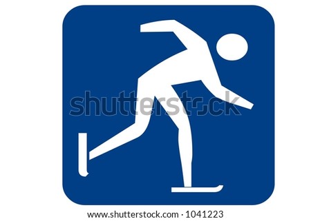 Blue Square Recreational Sign displaying the international symbol for Skating isolated on a white background