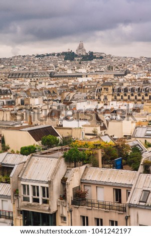 Paris city skyline .The view from the Pompidou centre.