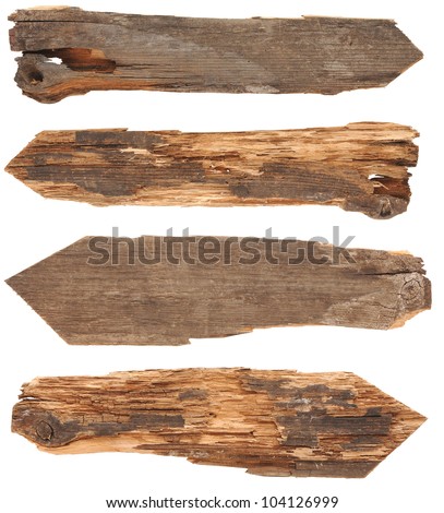 collection of wooden signs on white background