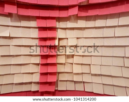 Fabric in square shape stick on the wall in pattern  red frame 
