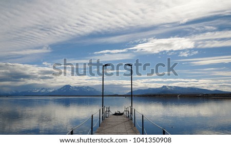 View on the ocean from the waterfront of Puerto Natales in Chile.