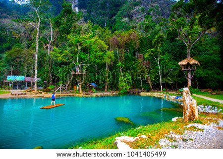 Blue lagoon, Vang Vieng, Laos Royalty-Free Stock Photo #1041405499