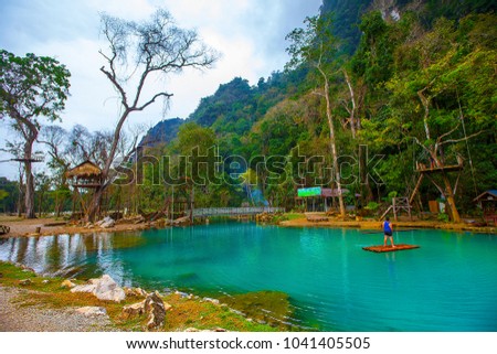 Blue lagoon, Vang Vieng, Laos Royalty-Free Stock Photo #1041405505